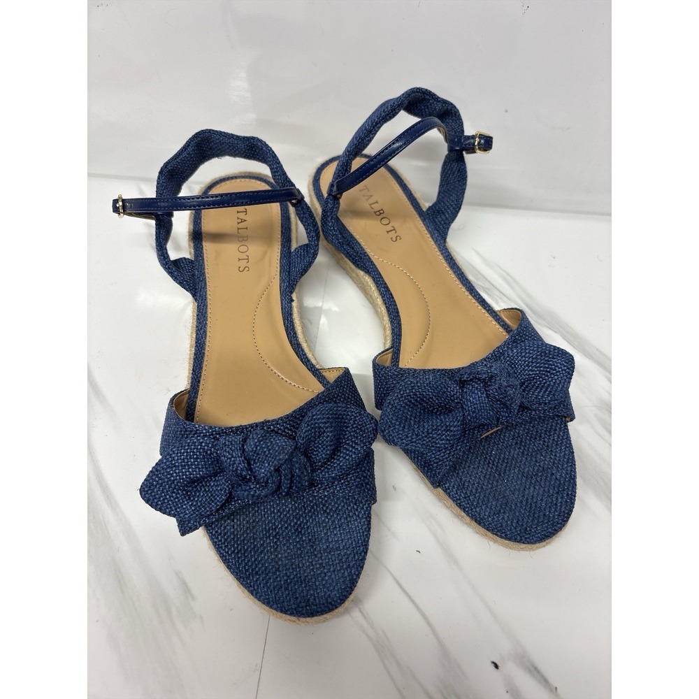 Talbots Pamela Knotted Espadrille Wedge Sandals 9M Blue Denim Bows EUC